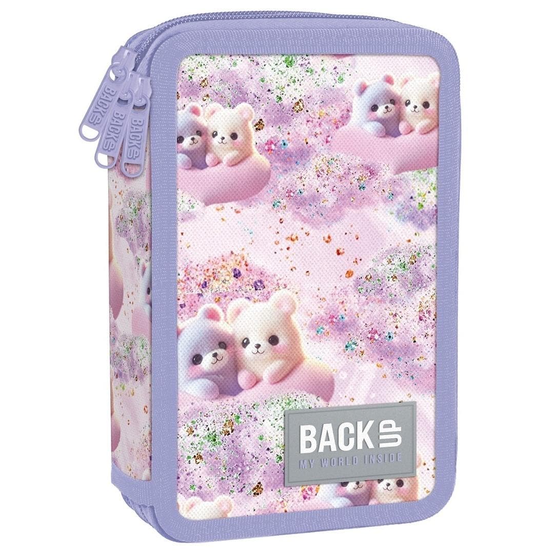 Piórnik Backup 8 EW23 DERFORM Pastelowe Misie z wyposażeniem