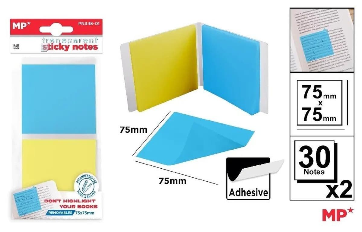 Przezroczyste karteczki samoprzylepne 75 x 75 mm, 60 sztuk