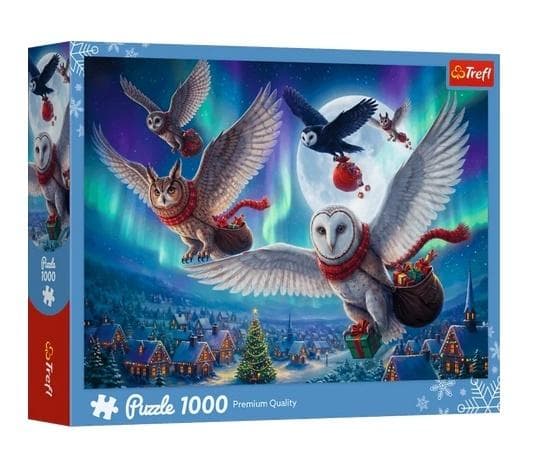 Puzzle 1000 elementów Świąteczna dostawa Sowy z prezentami 683x480 mm