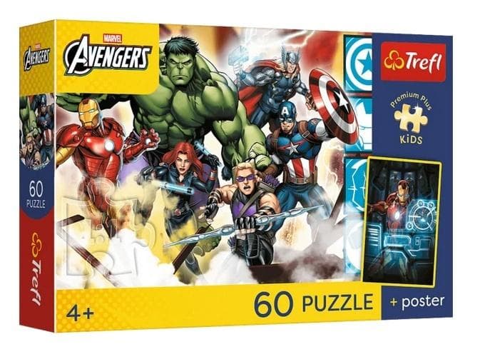 Puzzle 60 elementów Avengers z plakatem kolekcjonerskim Trefl