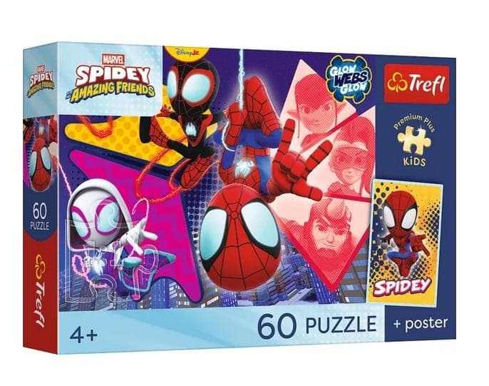 Puzzle 60 elementów Spidey i przyjaciele Niesamowita przygoda + plakat Trefl