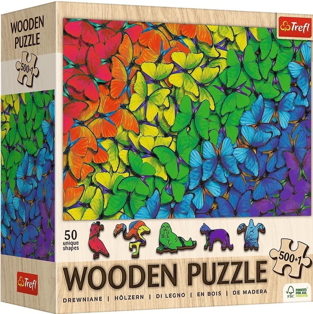 Puzzle drewniane Tęczowe motyle 500+1 elementów