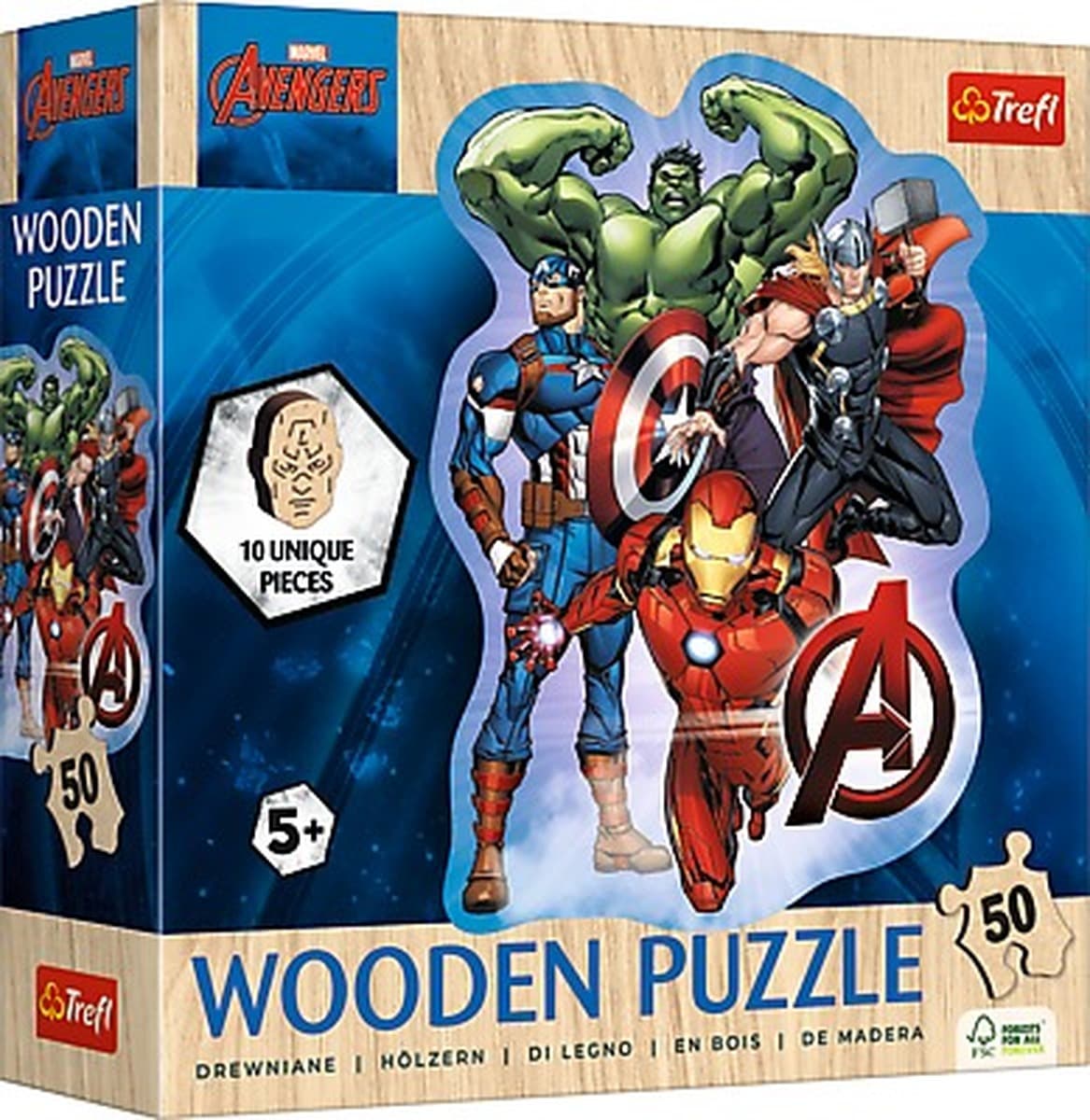 Puzzle konturowe Przygody Avengers drewniane 50 elementów Trefl
