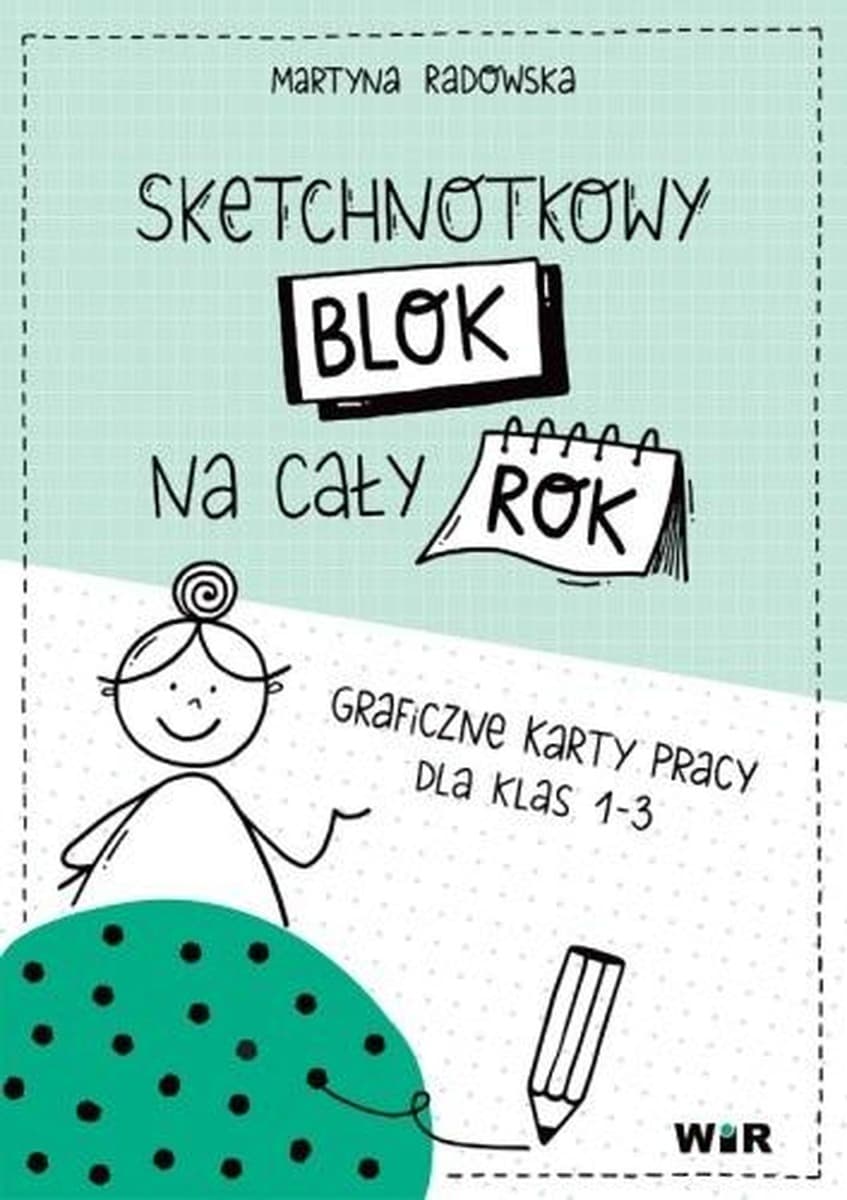 Sketchnotkowy blok z kartami pracy graficznej na cały rok dla klas 1-3