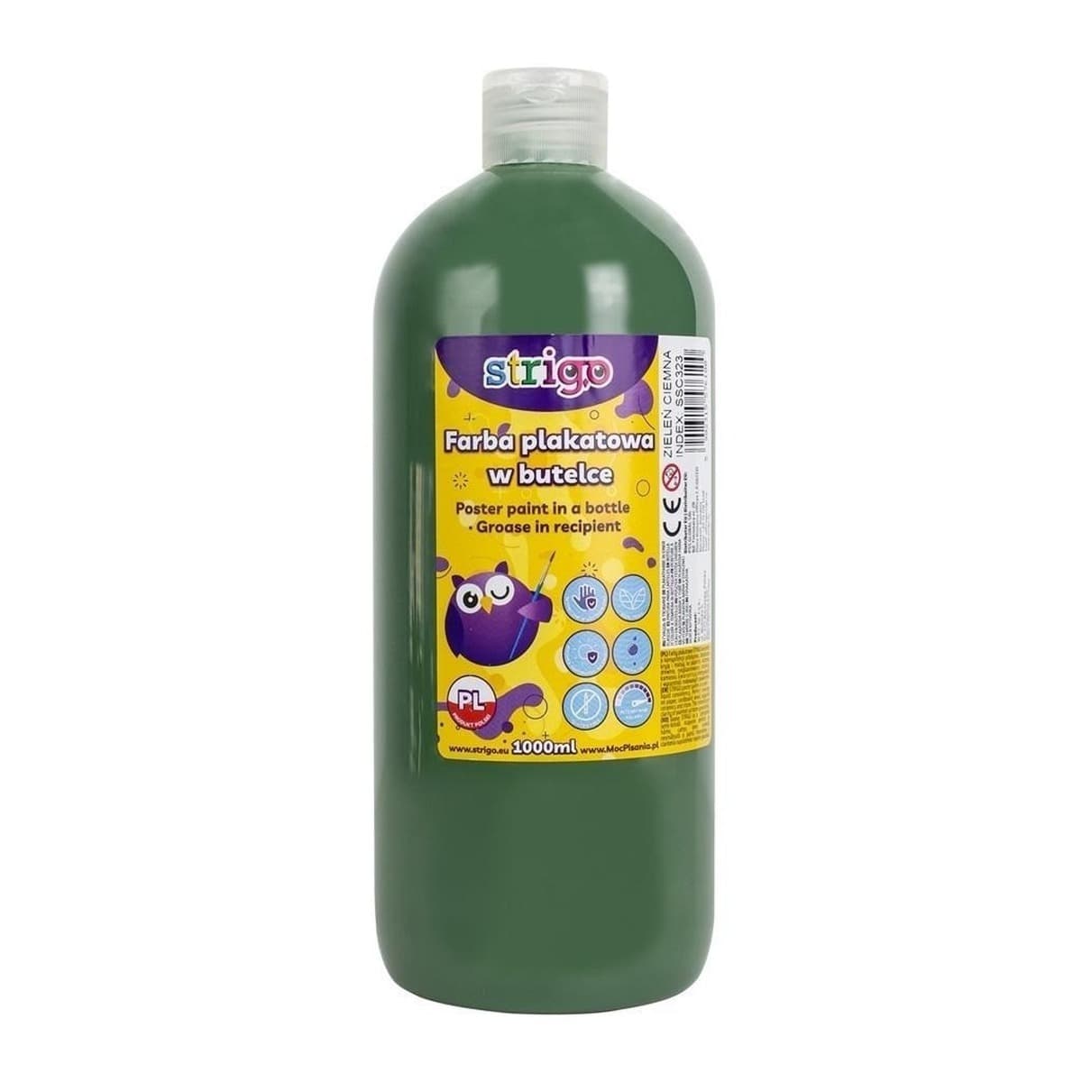 Strigo Farba plakatowa 1000ml - ciemnozielona, do malowania po drewnie i papierze