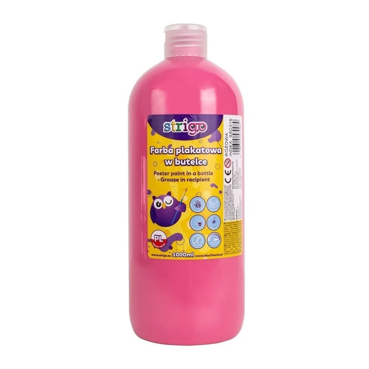Strigo Farba plakatowa 1000ml różowy - do malowania po drewnie i papierze