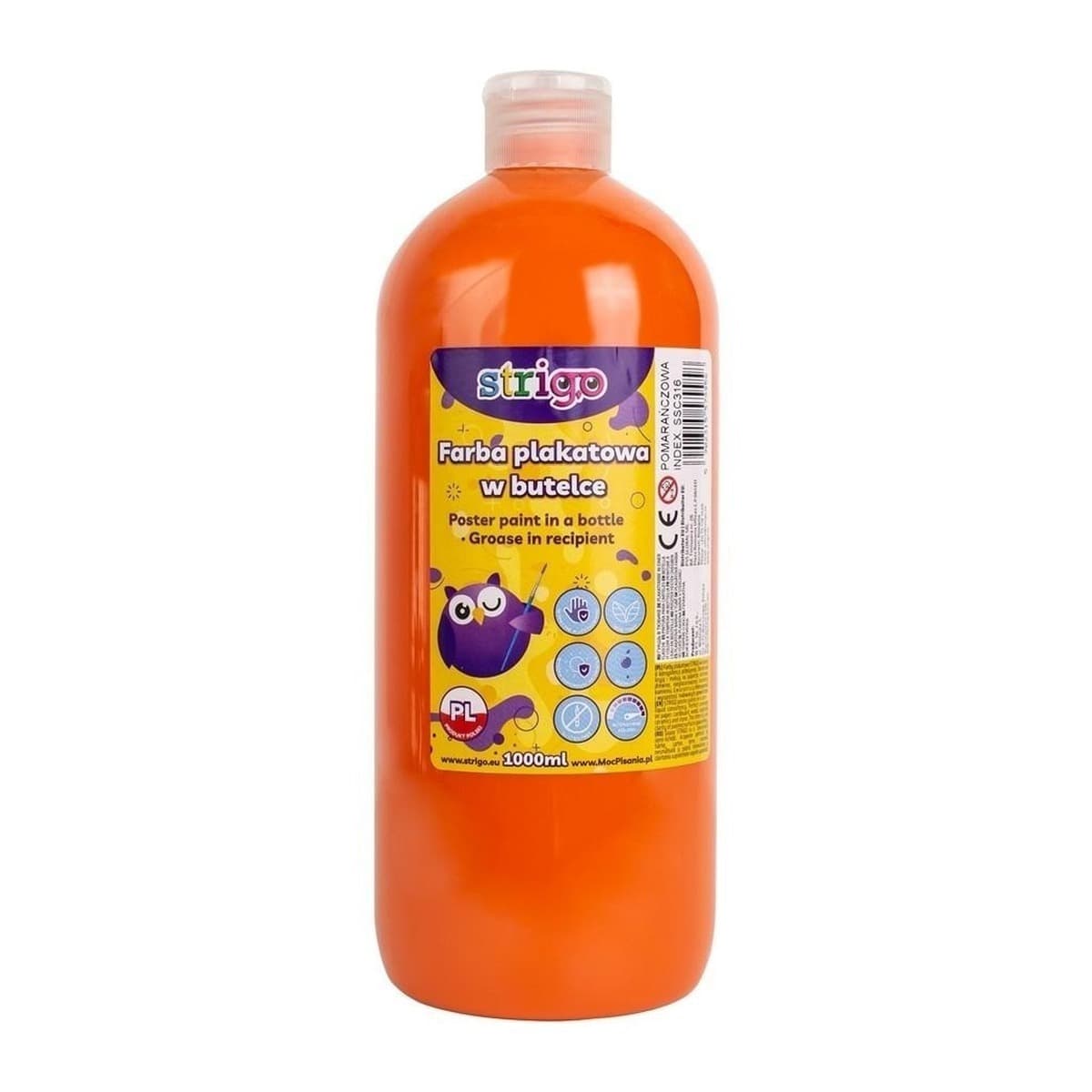 Strigo Farby plakatowe 1000ml - pomarańczowa, do malowania dla dzieci i szkół