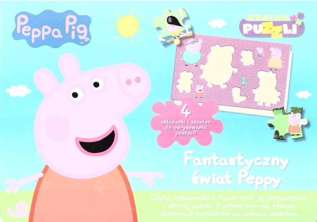 Świnka Peppa Fantastyczny świat Peppy z puzzlami i szablonem do rysowania
