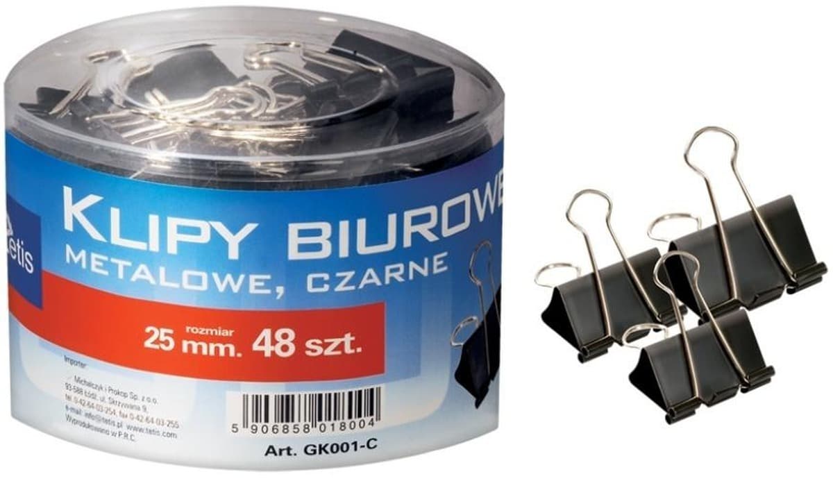 Tetis Klipy 32 mm 24 sztuki czarne stal nierdzewna