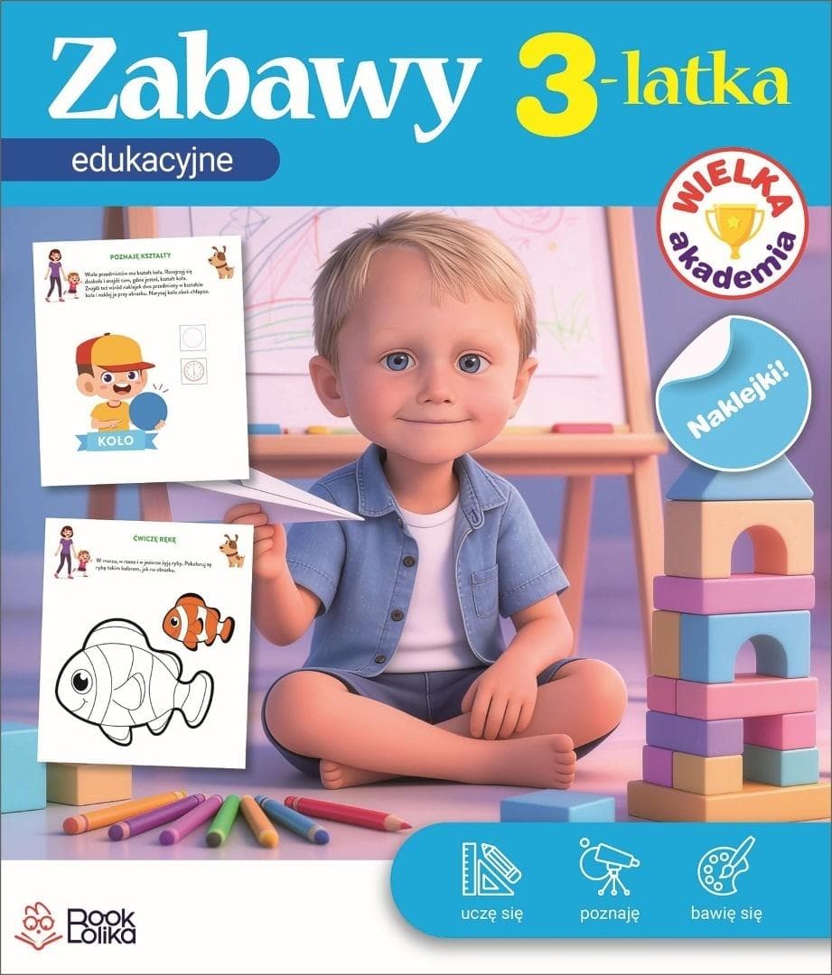 Wielka Akademia Zabawy edukacyjne dla 3-latka z naklejkami 50 stron Monika Majewska Bookolika 2026