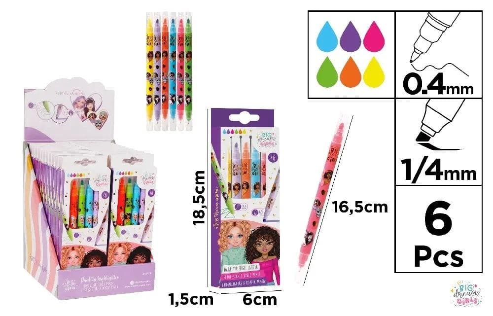 Zakreślacz BDGirls dwustronny 0.4 mm 6 kolorów blister