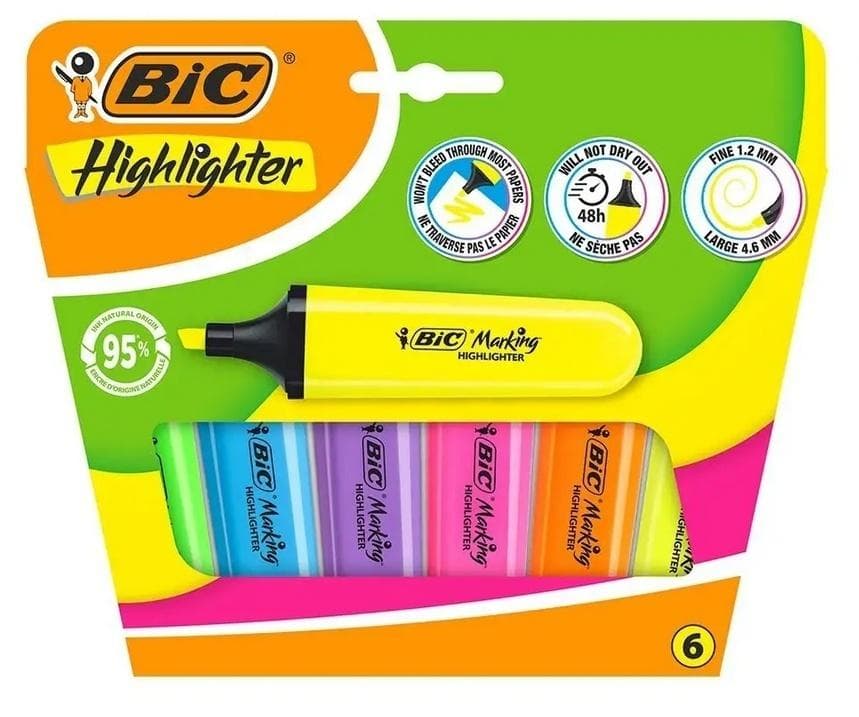 Zakreślacz BIC Marking Flat Neon mix 6 sztuk