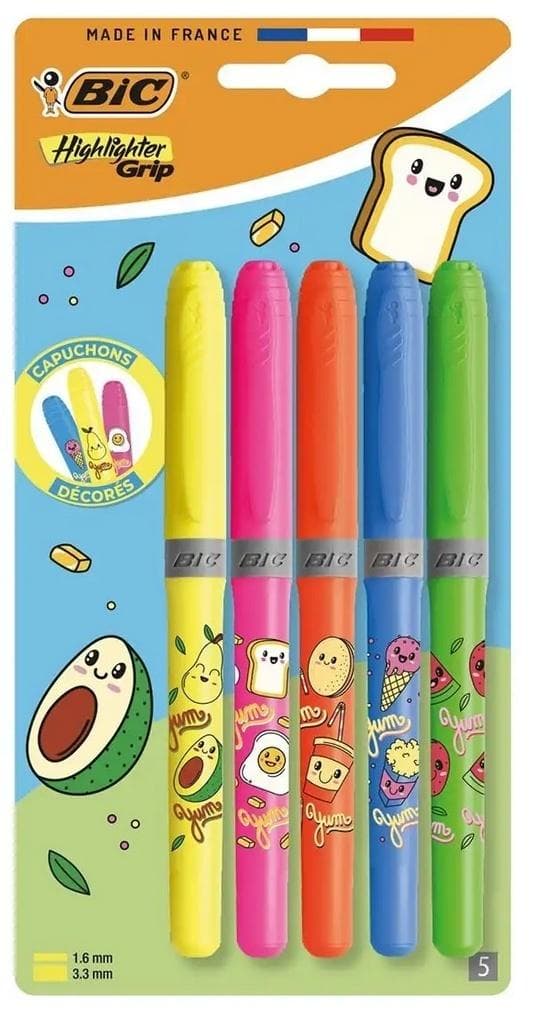 Zakreślacz BIC Highlighter Grip Neon Kawaii mix 5 sztuk