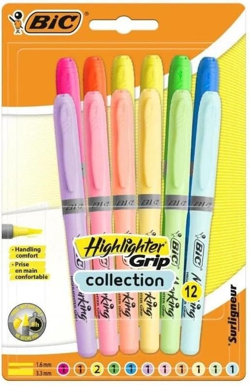 Zakreślacz BIC Highlighter Grip Pastel mix 12 sztuk