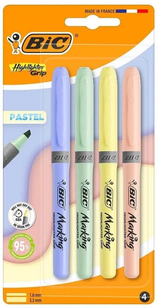 Zakreślacz BIC Highlighter Grip Pastel 4 sztuki mix kolorów