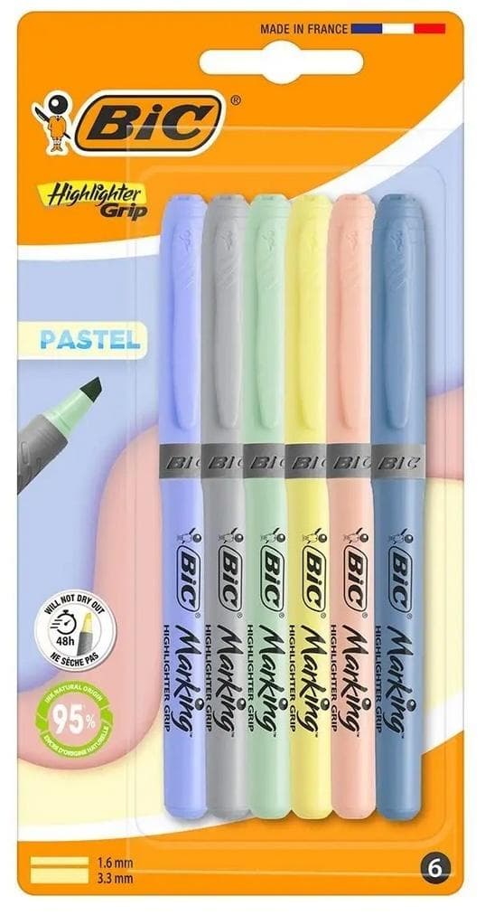 Zakreślacz BIC Highlighter Grip Pastel mix 6 sztuk