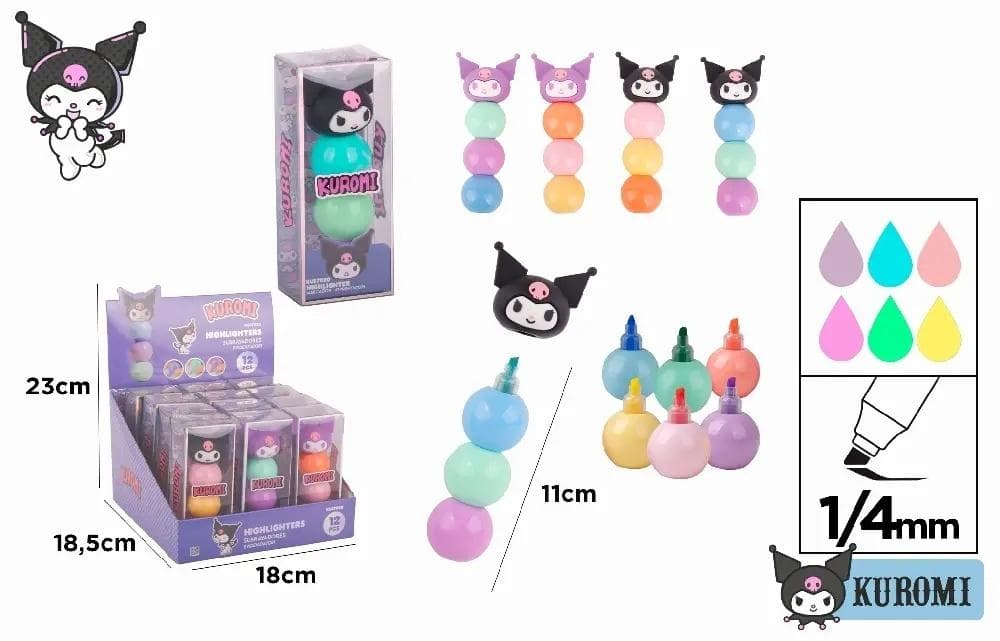 Zakreślacz w kulce Kuromi 3 kolory MIX blister