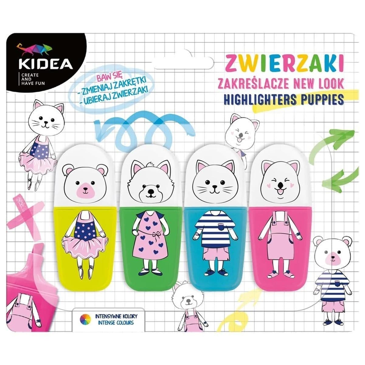 Zakreślacze Kidea Zwierzaki 4 sztuki neonowe