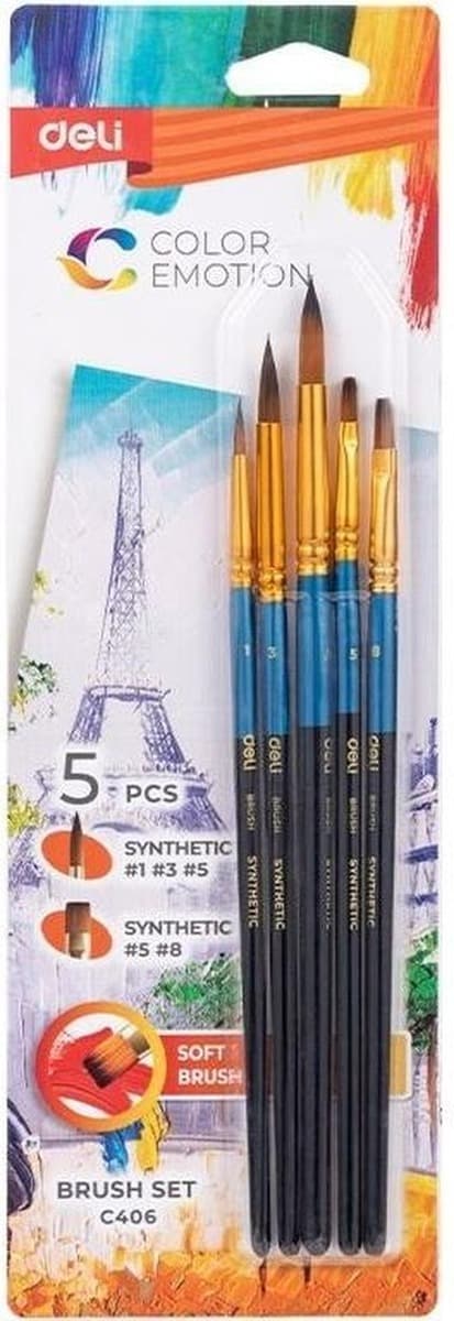 Zestaw 5 pędzli Color Emotion Deli z syntetycznym włosiem
