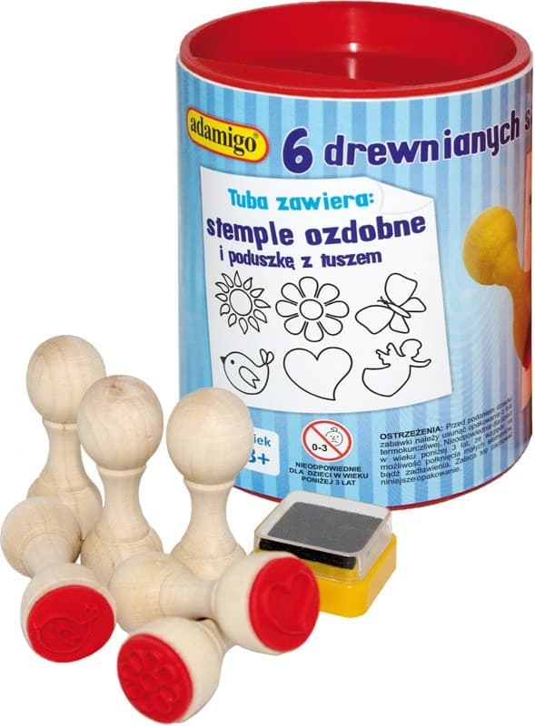 Zestaw drewnianych stempli ozdobnych z tuszem 6 sztuk