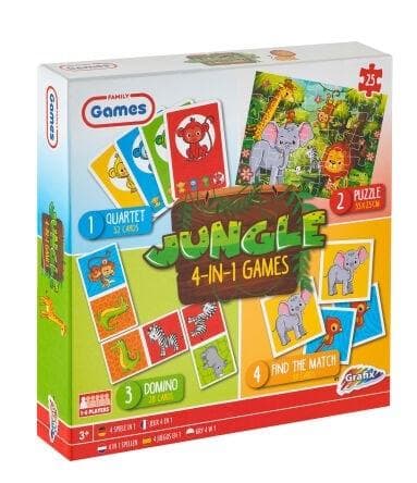 Gry Dżungla 4 w 1: Domino, Kwartet, Puzzle i Memo