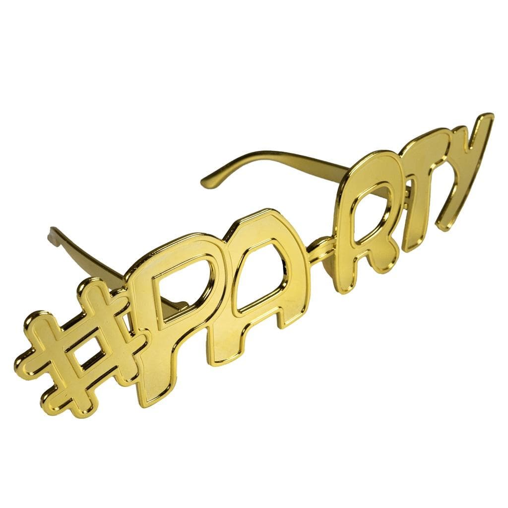 Okulary imprezowe w kształcie #party złote