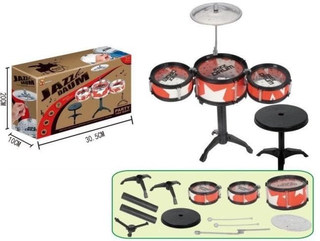 Perkusja dla dzieci Jazz Drum 3 bębny talerz stołek pałeczki