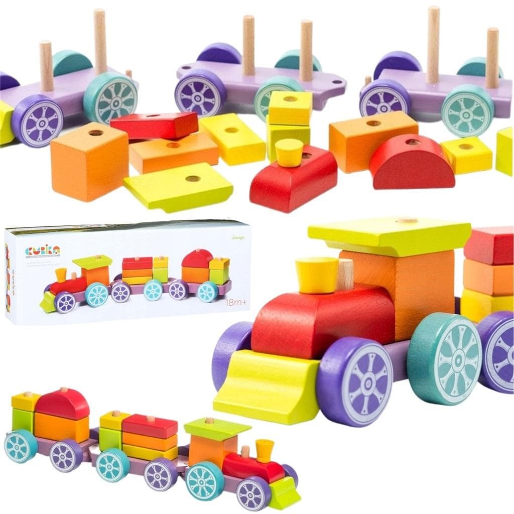 Zabawka Edukacyjna Pociąg Express z Lokomotywą i Wagonami Drewniany