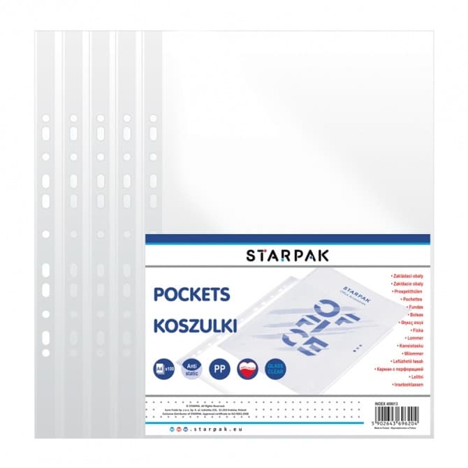 Koszulki A4 do segregatora Starpak, 100 sztuk, krystaliczne