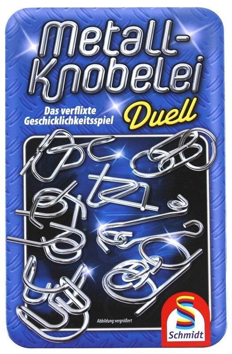 Łamigłówki druciane w metalowej puszce