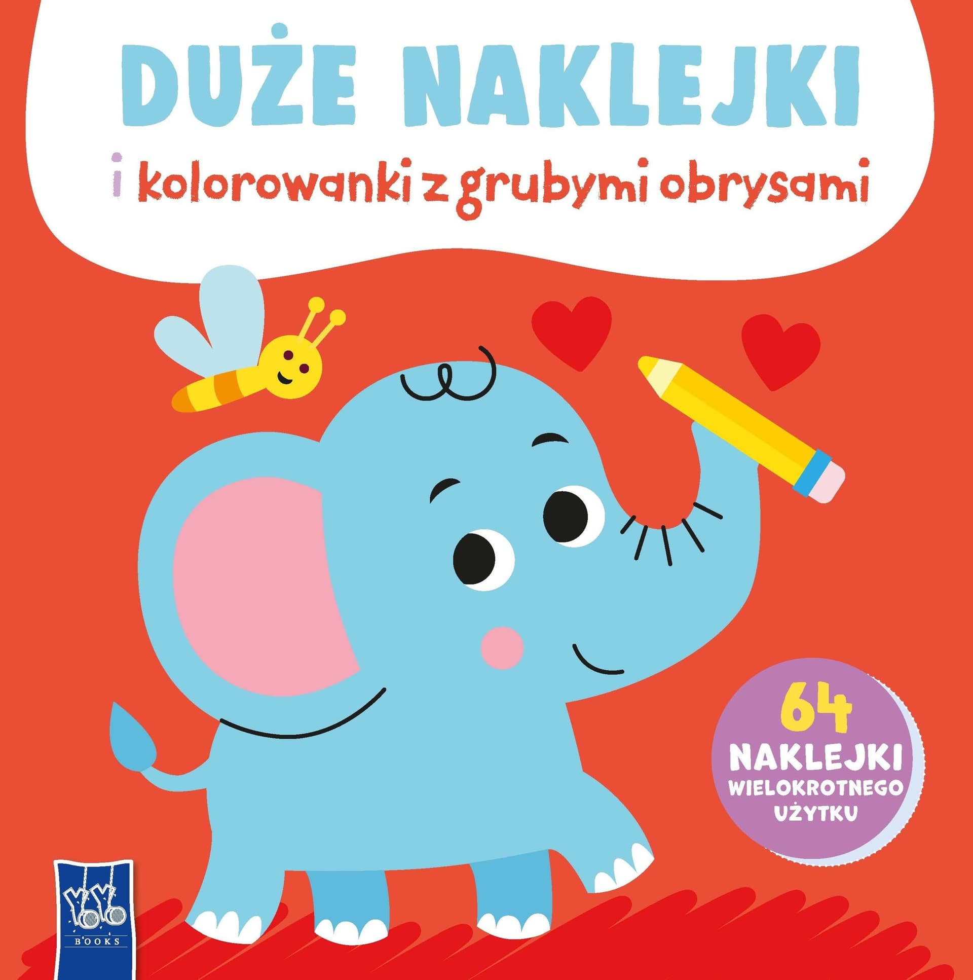 Kolorowanka z naklejkami. Słoń z grubymi obrysami i duże naklejki