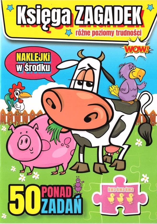 Księga zagadek praca zbiorowa 32 strony z naklejkami