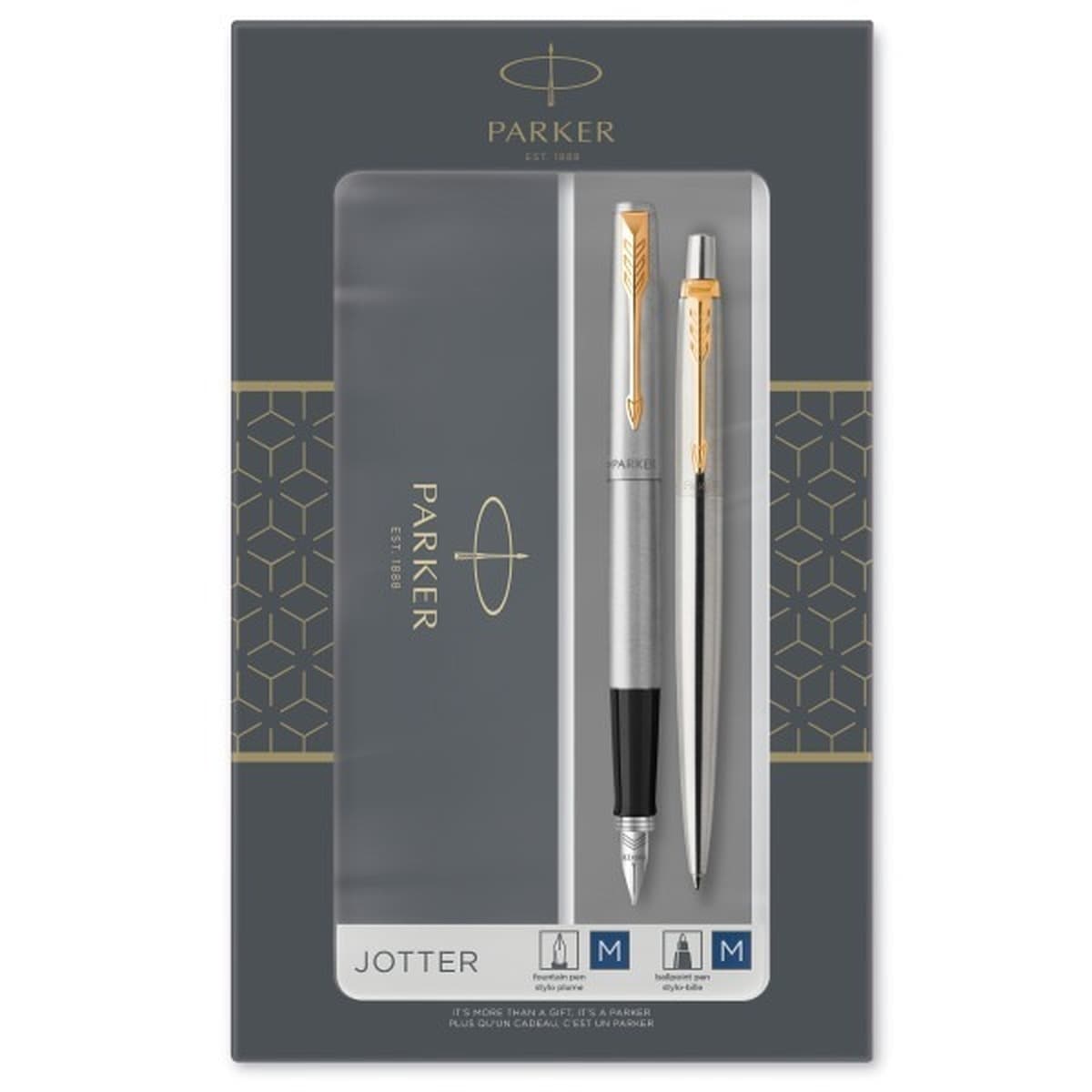 Parker Jotter Stalowy GT - Zestaw Pióro Wieczne i Długopis