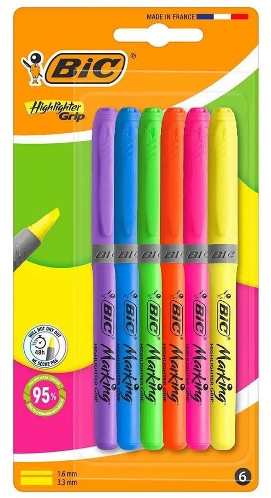 Zakreślacz BIC Highlighter Grip mix 6 sztuk