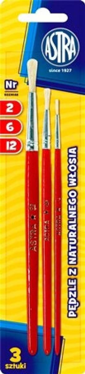 Zestaw pędzli szkolnych Astra z naturalnego włosia 3 sztuki rozmiary 2, 6, 12
