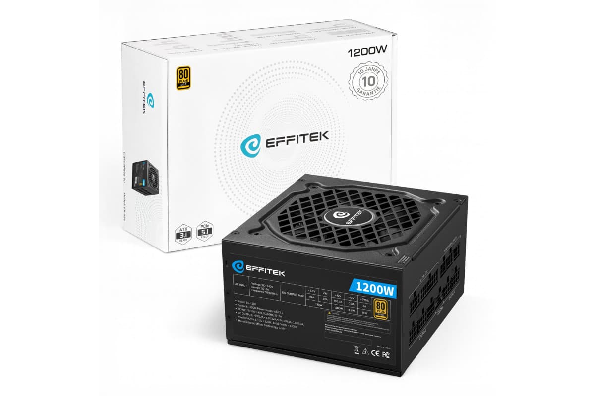 Zasilacz EFFITEK 1200W Gold ATX 3.1, PCI 5.1 Modularny
