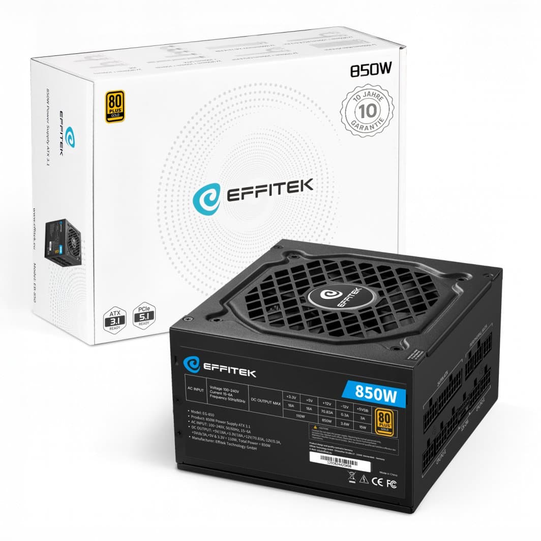 Zasilacz EFFITEK 850W Gold ATX 3.1, PCI 5.1, Modularny