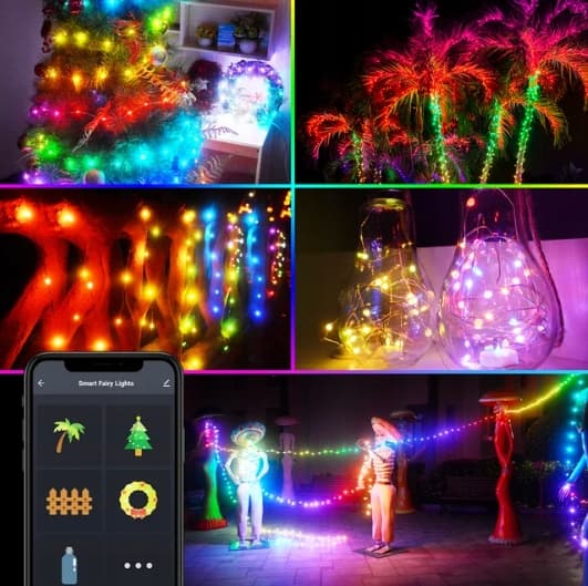 Inteligentne wielokolorowe lampki zewnętrzne 30M LED RGB