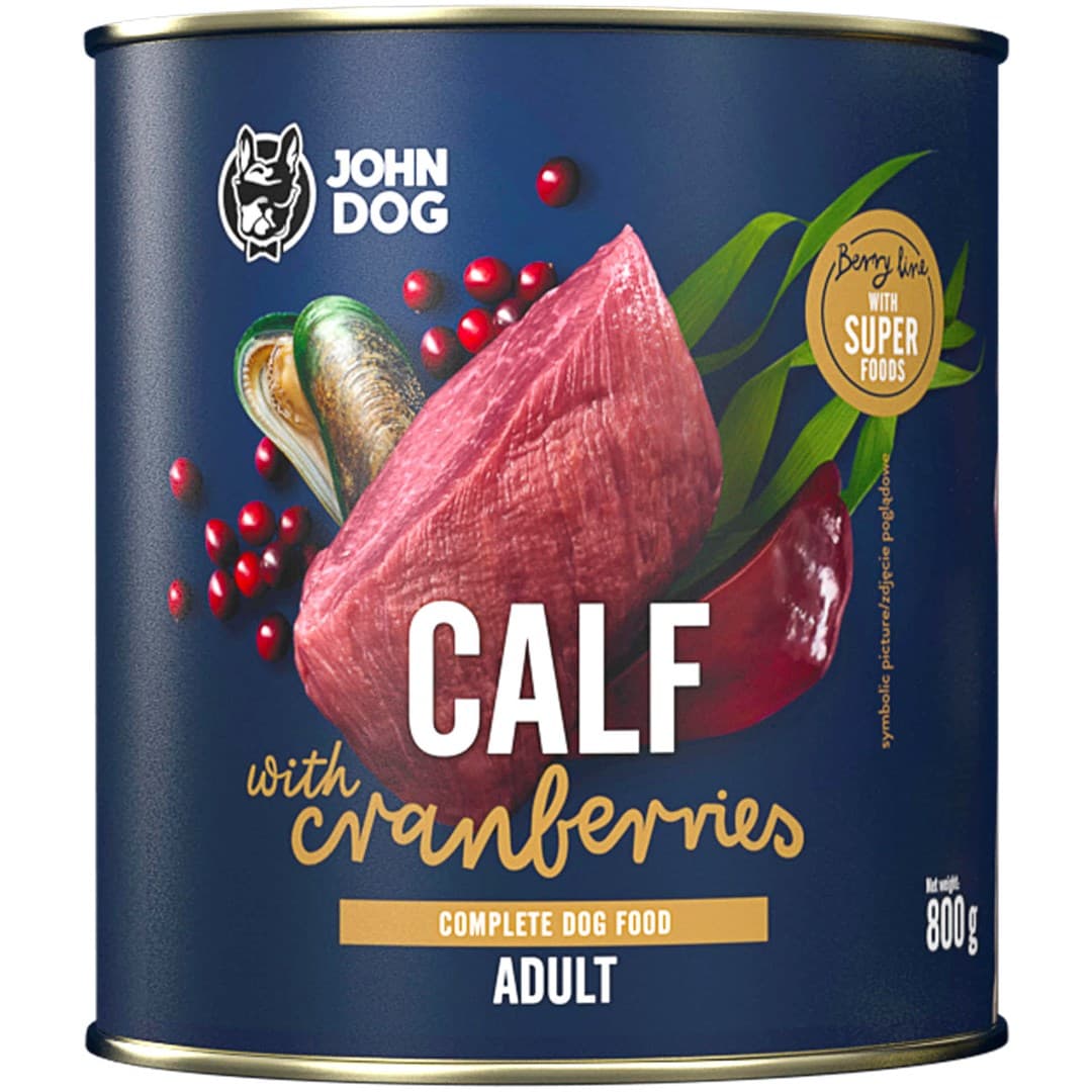 John Dog BERRY Adult karma dla psa cielęcina z żurawiną 800g