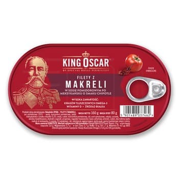 Filety z makreli w sosie pomidorowym po meksykańsku o smaku chipotle 160g King Oscar