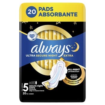 Always Platinum Podpaski ze skrzydełkami Secure Night, 20 szt.
