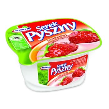Serek homogenizowany Pyszny o smaku truskawkowym 140g Mlekpol