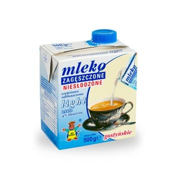 Spółdzielnia Mleczarska w Gostyniu. Mleko zagęszczone niesłodzone gostyńskie light 4% tłuszczu 500g