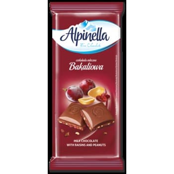 Alpinella Czekolada mleczna z rodzynkami i orzeszkami arachidowymi 90 g