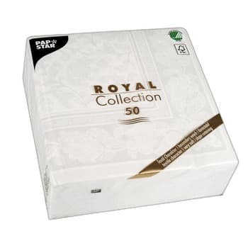 Papstar Serwetki, "ROYAL Collection", składane w 1/4, 40 cm x 40 cm, biały, "Ornaments", 50 szt.