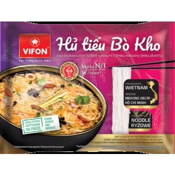 VIFON - Zupa błyskawiczna HU TIEU BO KHO z nudlami ryzowymi o smaku wołowiny lekko pikantna 65g