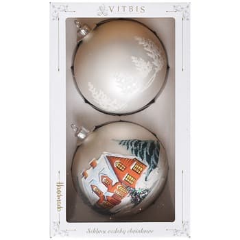 Vitbis Bombka szklana 100mm/2 szt biały pejzaż+dek