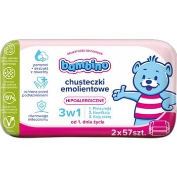 Bambino Chusteczki emolientowe 3w1 2x57 szt.