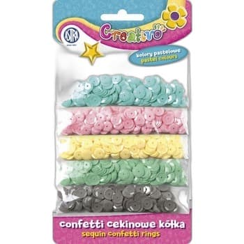 Confetti cekinowe kółka na blistrze - mix 5 kolorów pastelowych 1000 sztuk