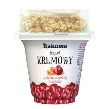Jogurt kremowy z wiśnią, czereśnią i granolą 230g